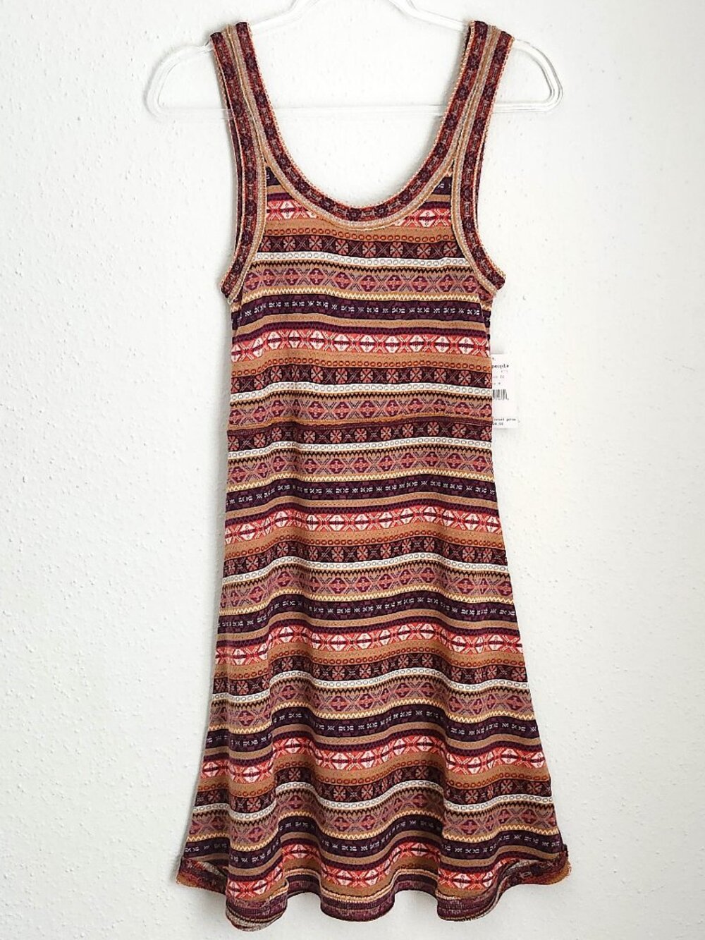 NWT FREE PEOPLE Fair Isle A-Line Knit Mini Tank Dress M Boho 70s Retro Festival
